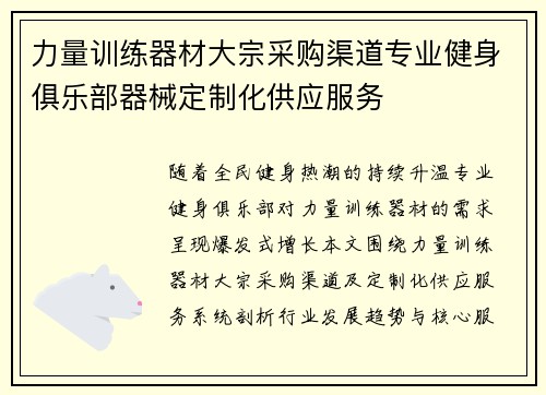 力量训练器材大宗采购渠道专业健身俱乐部器械定制化供应服务
