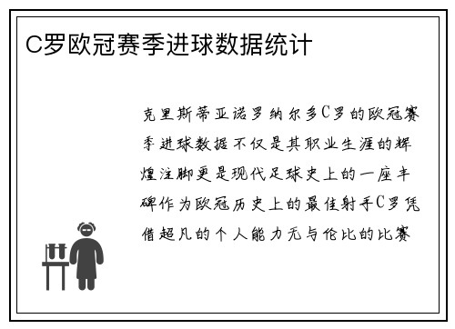 C罗欧冠赛季进球数据统计